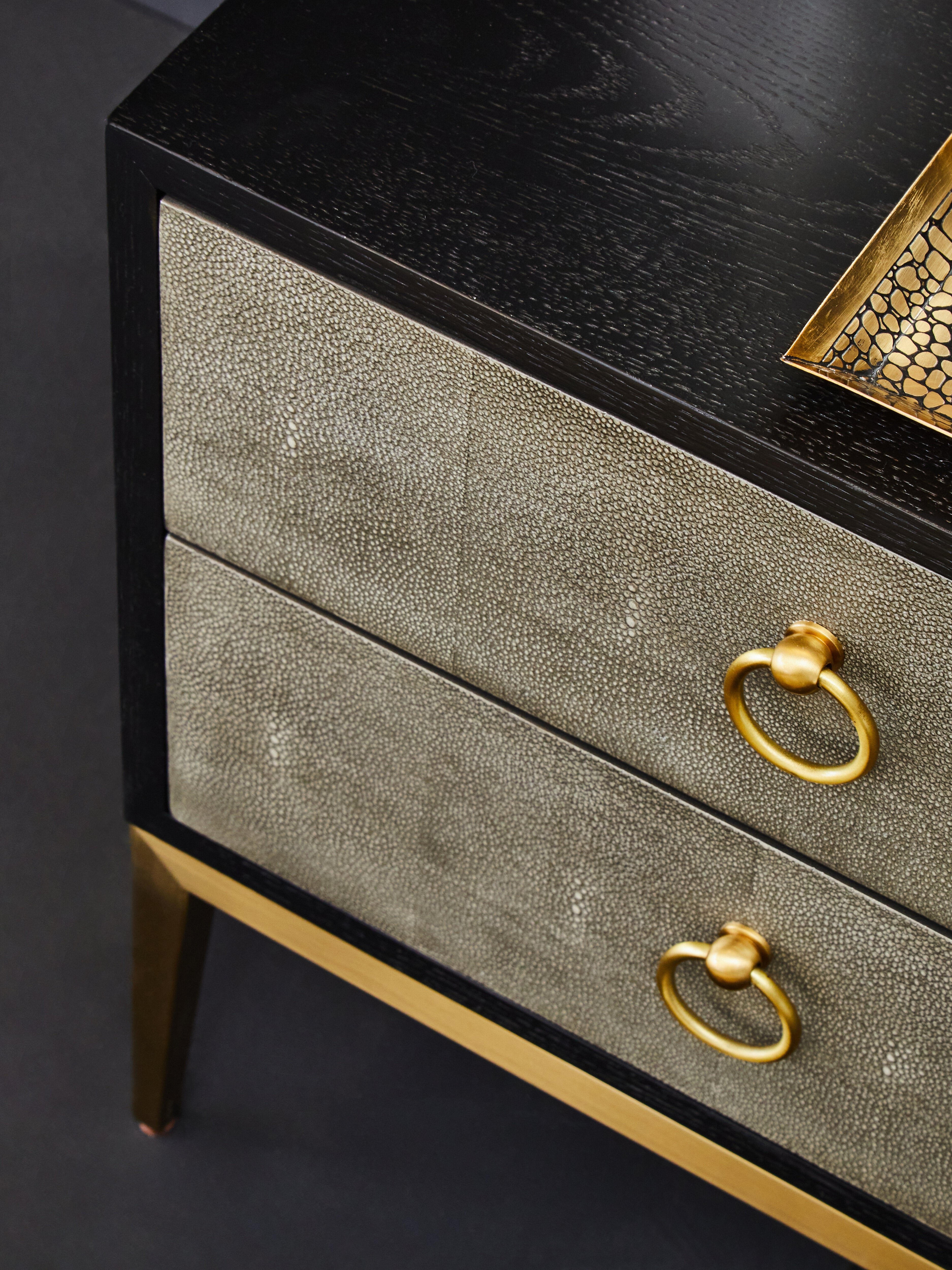 Roselle Grey Faux Shagreen Side Table | 2 Drawers